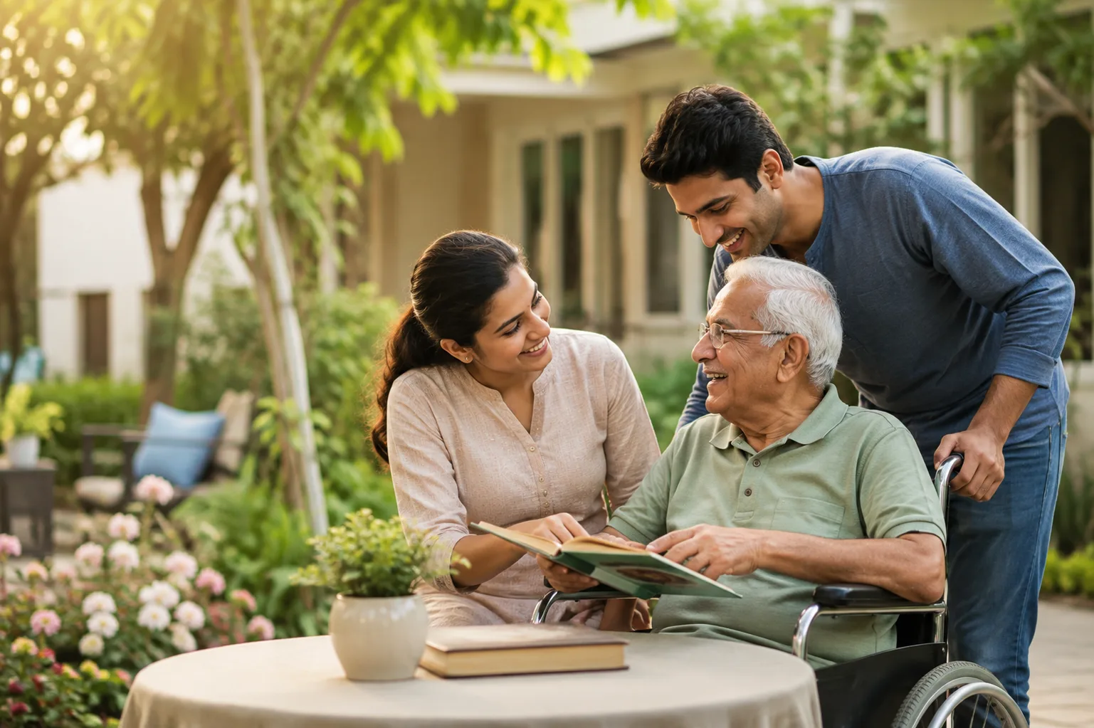 Family visiting a patient in dementia care at Athma Rehabilitation Centre